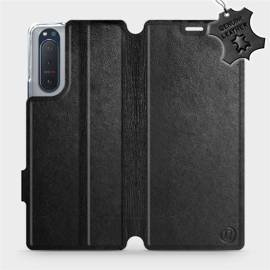 Etui ze skóry naturalnej do Sony Xperia 5 II - wzór Black Leather