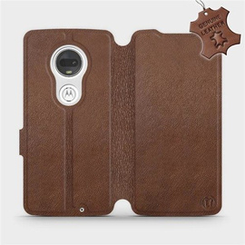 Etui ze skóry naturalnej do Motorola Moto G7 Plus - wzór Brown Leather