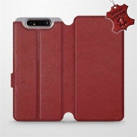 Etui ze skóry naturalnej do Samsung Galaxy A80 - wzór Dark Red Leather