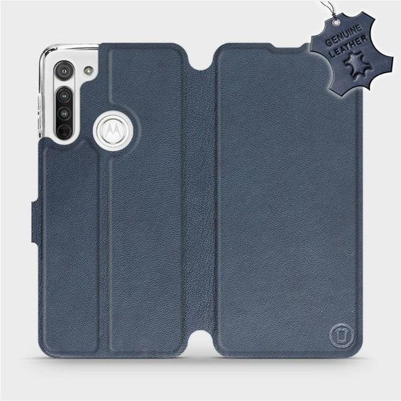 Etui ze skóry naturalnej do Motorola Moto G8 - wzór Blue Leather