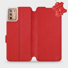 Etui ze skóry naturalnej do Motorola Moto G9 Plus - wzór Red Leather