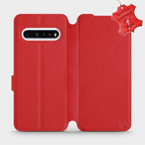 Etui ze skóry naturalnej do LG V60 ThinQ 5G - wzór Red Leather