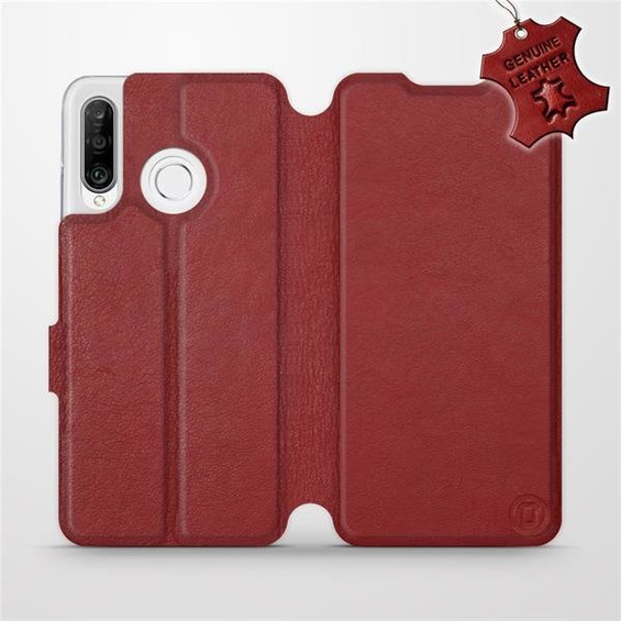 Etui ze skóry naturalnej do Huawei P30 Lite - wzór Dark Red Leather