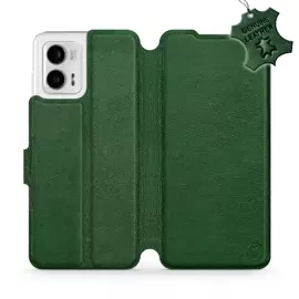 Etui ze skóry naturalnej do Motorola Moto G73 5G - wzór Green Leather