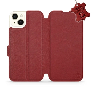Etui ze skóry naturalnej do Apple iPhone 15 Plus - wzór Dark Red Leather