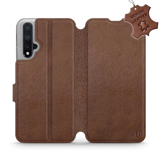 Etui ze skóry naturalnej do Huawei Nova 5T - wzór Brown Leather