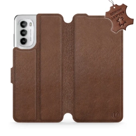 Etui ze skóry naturalnej do Motorola Moto G82 5G - wzór Brown Leather