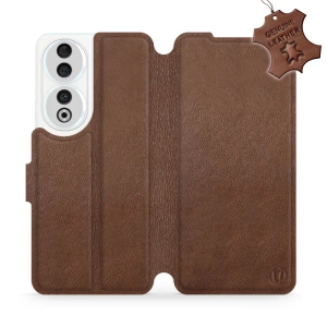 Etui ze skóry naturalnej do Huawei Honor 90 - wzór Brown Leather