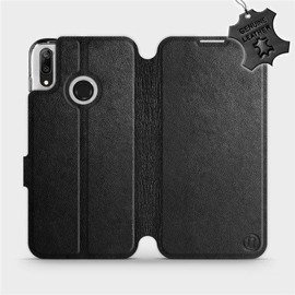 Etui ze skóry naturalnej do Huawei Y7 2019 - wzór Black Leather