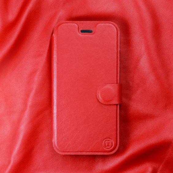 Etui ze skóry naturalnej do OPPO Reno 14 FS 5G - wzór Red Leather