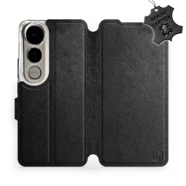 Etui ze skóry naturalnej do Vivo V50 Lite - wzór Black Leather