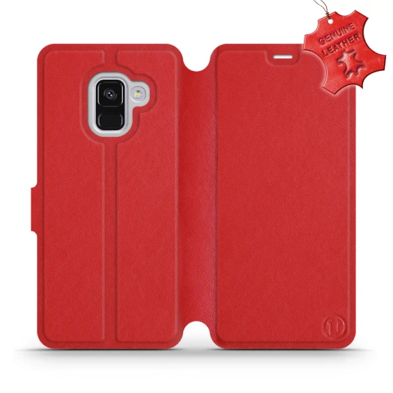 Etui ze skóry naturalnej do Samsung Galaxy A8 2018 - wzór Red Leather