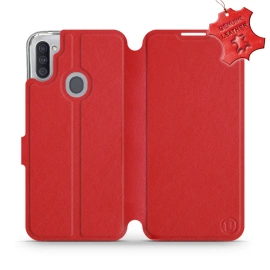 Etui ze skóry naturalnej do Samsung Galaxy M11 - wzór Red Leather