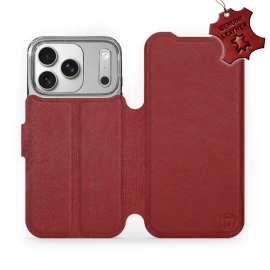 Etui ze skóry naturalnej do Apple iPhone 17 Pro - wzór Dark Red Leather