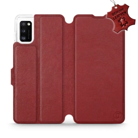 Etui ze skóry naturalnej do Samsung Galaxy A41 - wzór Dark Red Leather