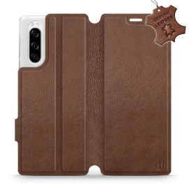 Etui ze skóry naturalnej do Sony Xperia 5 - wzór Brown Leather