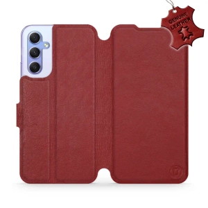 Etui ze skóry naturalnej do Samsung Galaxy A34 5G - wzór Dark Red Leather