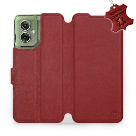 Etui ze skóry naturalnej do Motorola Moto G55 5G - wzór Dark Red Leather