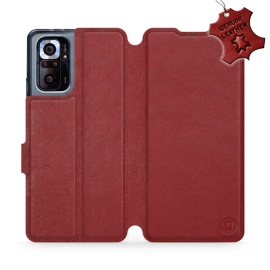 Etui ze skóry naturalnej do Xiaomi Redmi Note 10 Pro - wzór Dark Red Leather