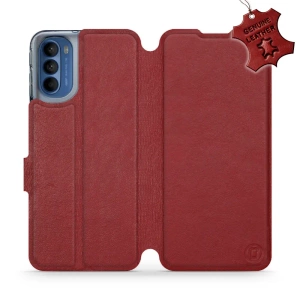 Etui ze skóry naturalnej do Motorola Moto G41 - wzór Dark Red Leather