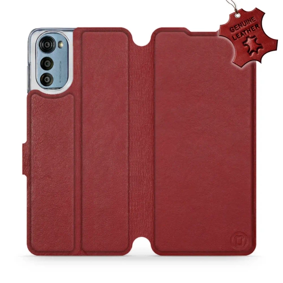 Etui ze skóry naturalnej do Motorola Moto E32 - wzór Dark Red Leather