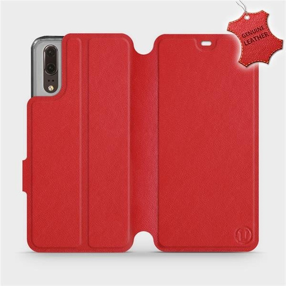 Etui ze skóry naturalnej do Huawei P20 - wzór Red Leather