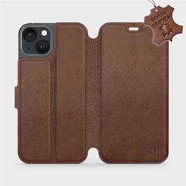Etui ze skóry naturalnej do Apple iPhone 13 - wzór Brown Leather