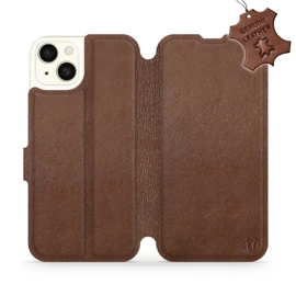 Etui ze skóry naturalnej do Apple iPhone 15 Plus - wzór Brown Leather