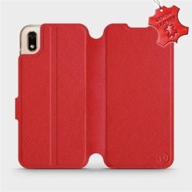 Etui ze skóry naturalnej do Huawei Y5 2019 - wzór Red Leather