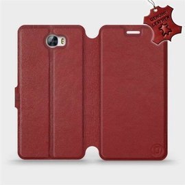 Etui ze skóry naturalnej do Huawei Y6 II Compact - wzór Dark Red Leather