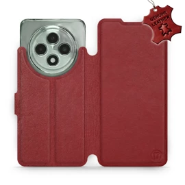 Etui ze skóry naturalnej do OPPO Reno12 F 5G - wzór Dark Red Leather