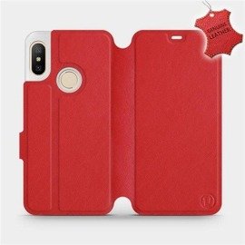 Etui ze skóry naturalnej do Xiaomi Mi A2 Lite - wzór Red Leather