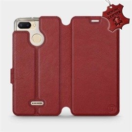 Etui ze skóry naturalnej do Xiaomi Redmi 6 - wzór Dark Red Leather