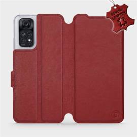 Etui ze skóry naturalnej do Xiaomi Redmi Note 11S - wzór Dark Red Leather