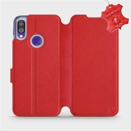 Etui ze skóry naturalnej do Xiaomi Redmi Note 7 - wzór Red Leather