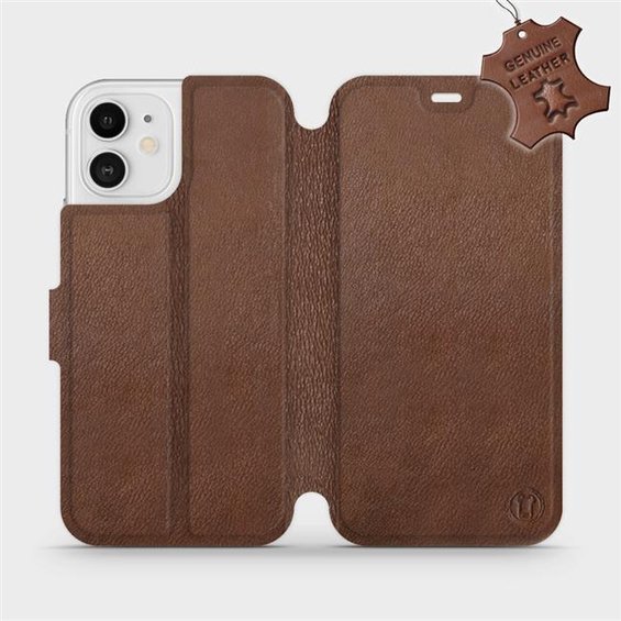 Etui ze skóry naturalnej do Apple iPhone 12 - wzór Brown Leather