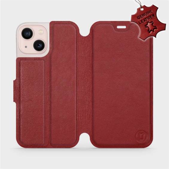 Etui ze skóry naturalnej do Apple iPhone 13 mini - wzór Dark Red Leather