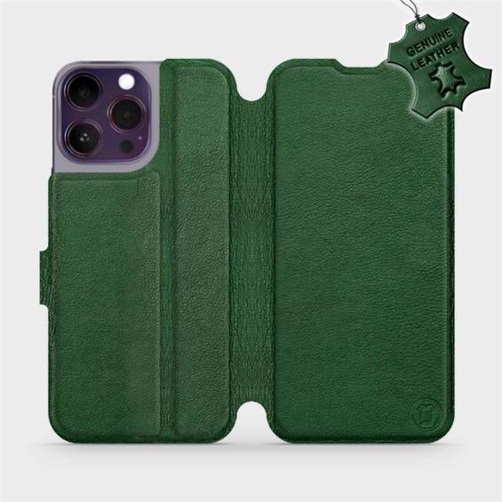 Etui ze skóry naturalnej do Apple iPhone 14 Pro Max - wzór Green Leather