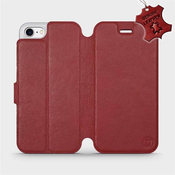 Etui ze skóry naturalnej do Apple iPhone SE 2022 - wzór Dark Red Leather