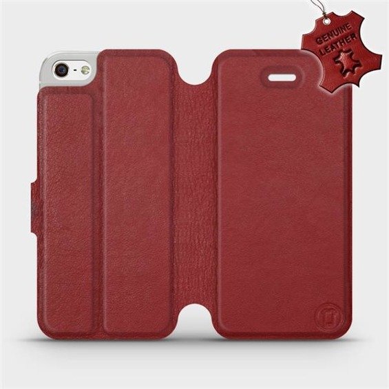 Etui ze skóry naturalnej do Apple iPhone SE - wzór Dark Red Leather
