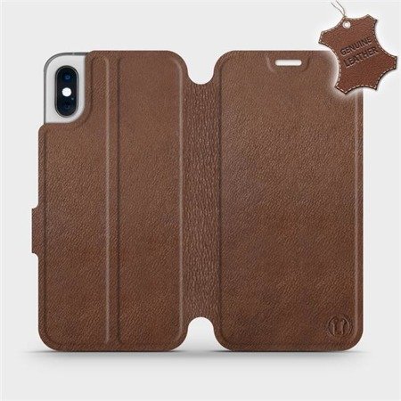 Etui ze skóry naturalnej do Apple iPhone X - wzór Brown Leather