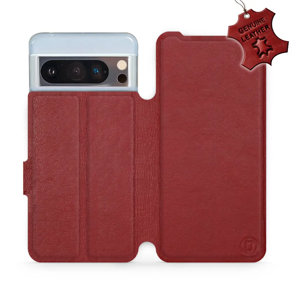 Etui ze skóry naturalnej do Google Pixel 8 Pro - wzór Dark Red Leather