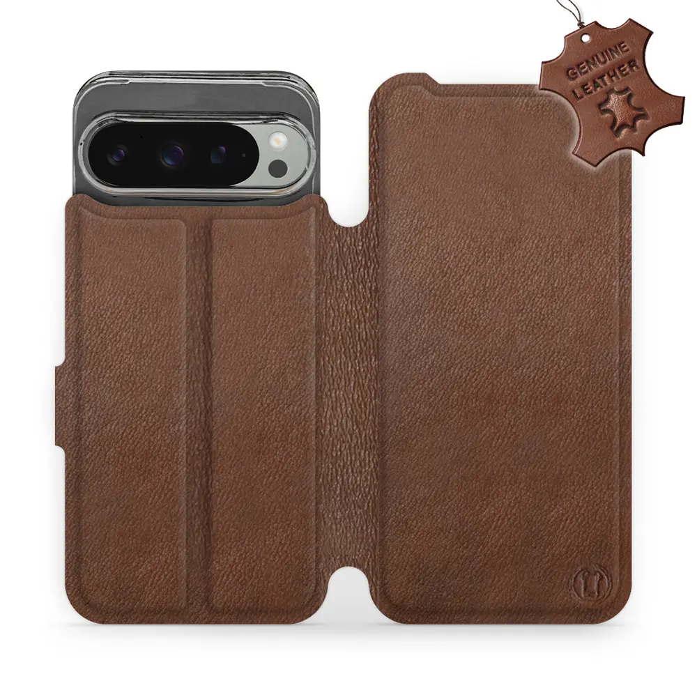 Etui ze skóry naturalnej do Google Pixel 9 Pro XL - wzór Brown Leather