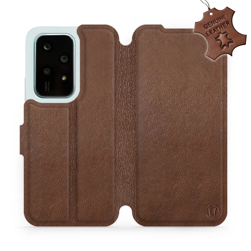 Etui ze skóry naturalnej do Huawei Honor 200 Lite - wzór Brown Leather