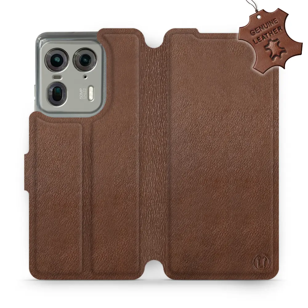 Etui ze skóry naturalnej do Motorola Edge 50 Ultra - wzór Brown Leather