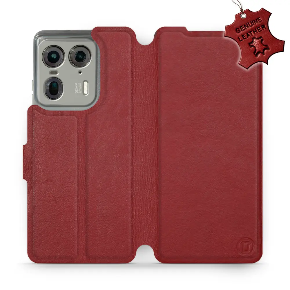 Etui ze skóry naturalnej do Motorola Edge 50 Ultra - wzór Dark Red Leather