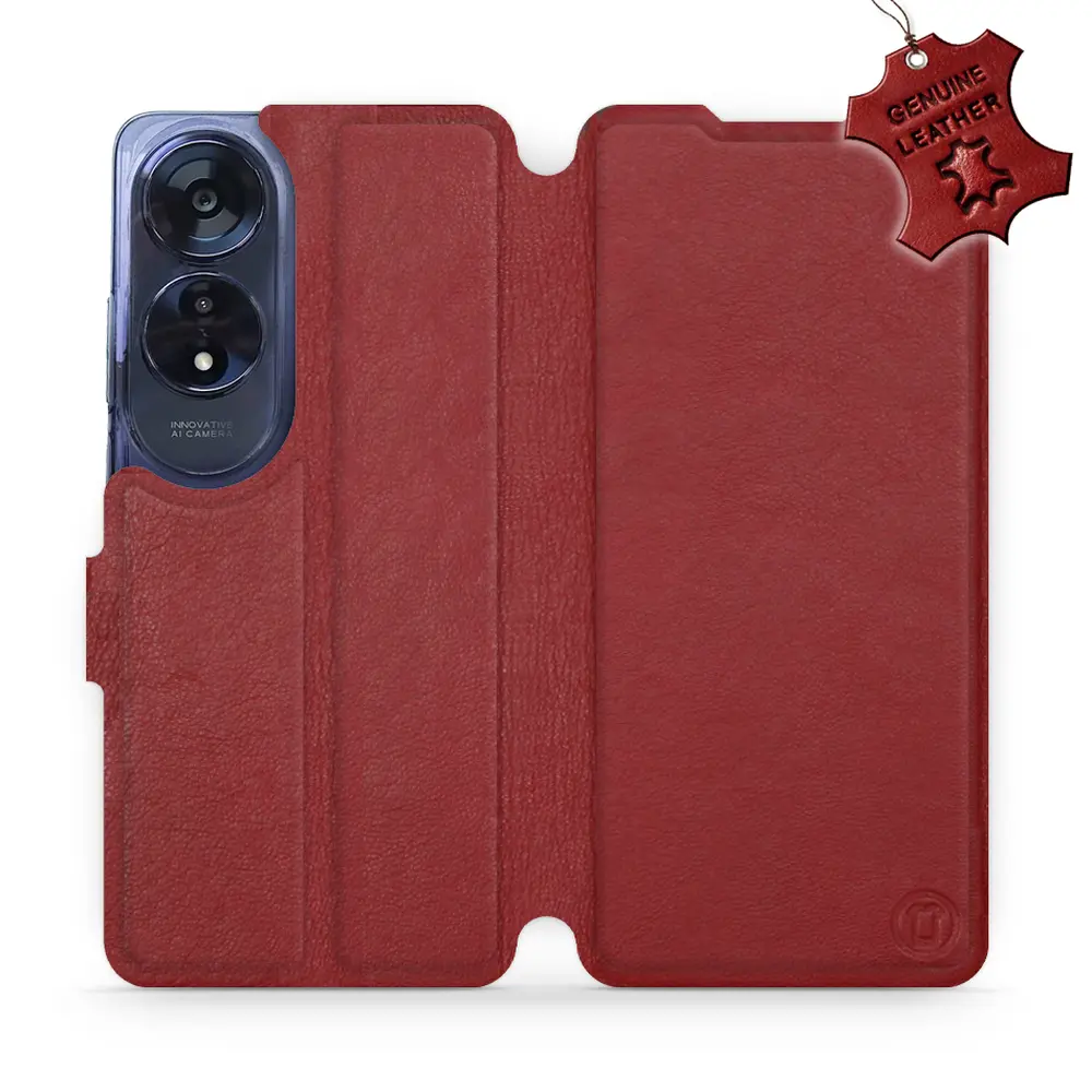 Etui ze skóry naturalnej do OPPO A60 - wzór Dark Red Leather