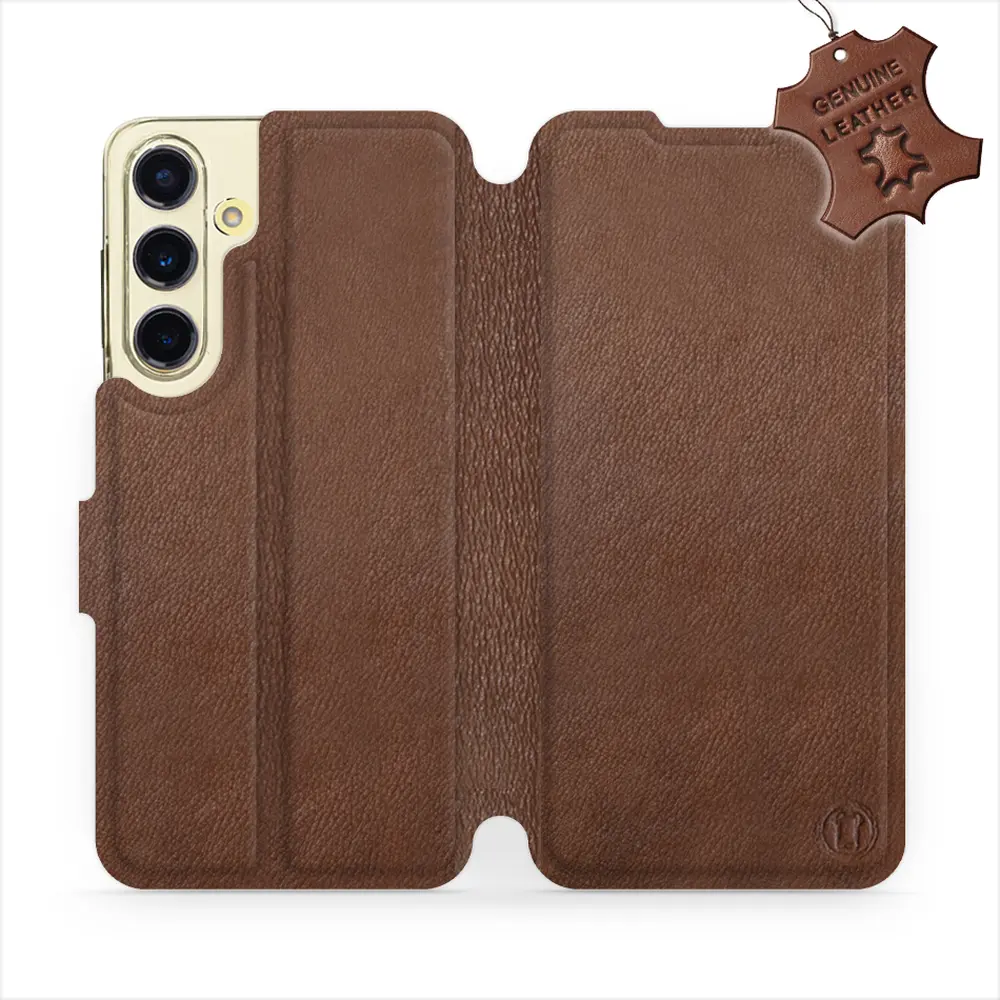 Etui ze skóry naturalnej do Samsung Galaxy S24 FE - wzór Brown Leather