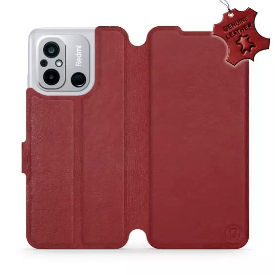 Etui ze skóry naturalnej do Xiaomi Redmi 12C - wzór Dark Red Leather
