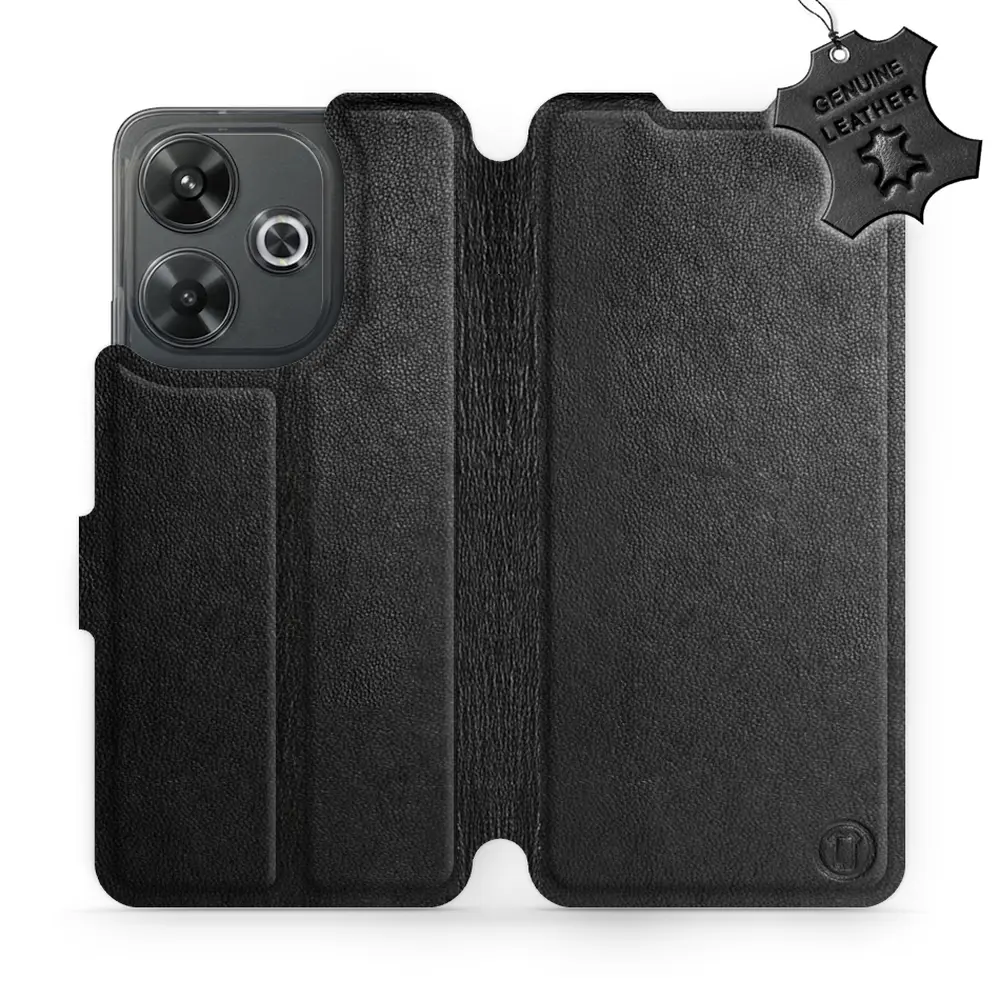 Etui ze skóry naturalnej do Xiaomi Redmi 13 - wzór Black Leather